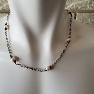 Andrea Candela 18k Gold Silver Cultured Pearl Chain Necklace